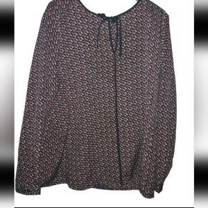 Ann Taylor - Women's Red/White/Black Casual Long Sleeve Blouse. Size 18